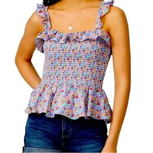 NWOT J.Crew Liberty Of London Floral Smocked Ruffle Peplum Top XS